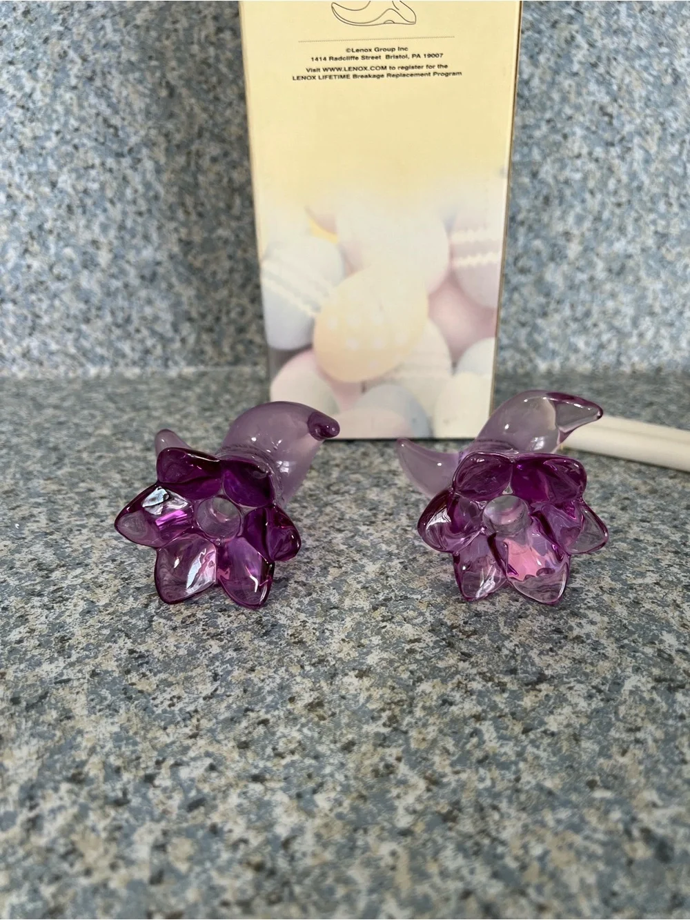 Lenox Occasions Easter Purple Glass Floral Taper Candle Holder Set of 2